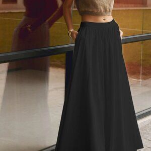 Linen Pleated Maxi Skirt